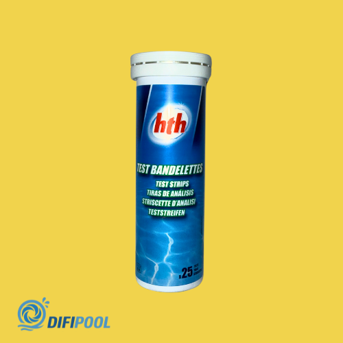 HTH Teststreifen für Pool & Spa | 6-in-1 Wassertest für: Freies Chlor/Gesamtchlor /Brom /pH-Wert /Alkalinität (TAC)/Gesamthärte (tH)/Stabilisator (Cyanursäure) | Inhalt: 25 Streifen