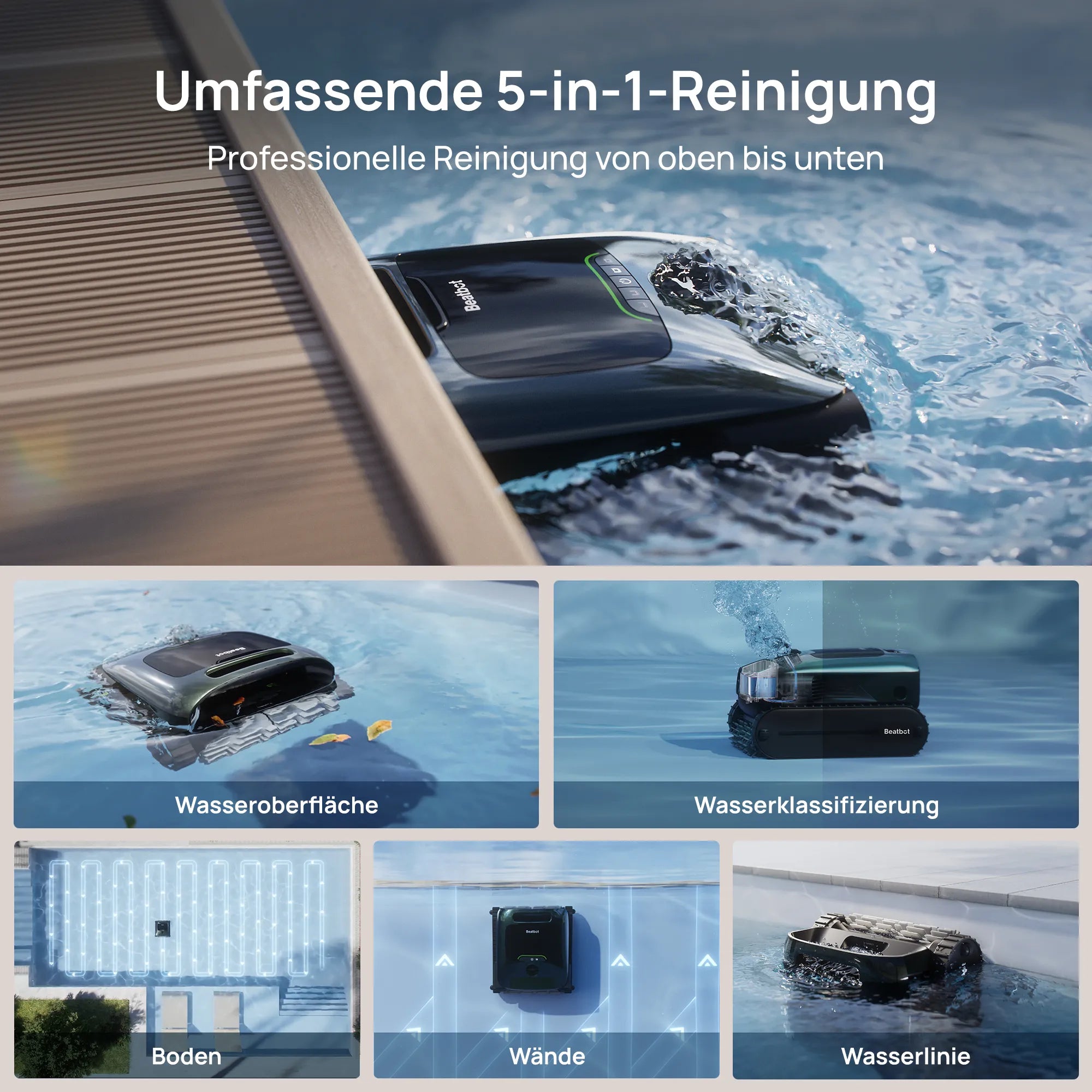 Beatbot AquaSense 2 Pro, 5-in-1 Poolreinigungsroboter | PRCFDS02-EU-G | 3 Jahre Garantie