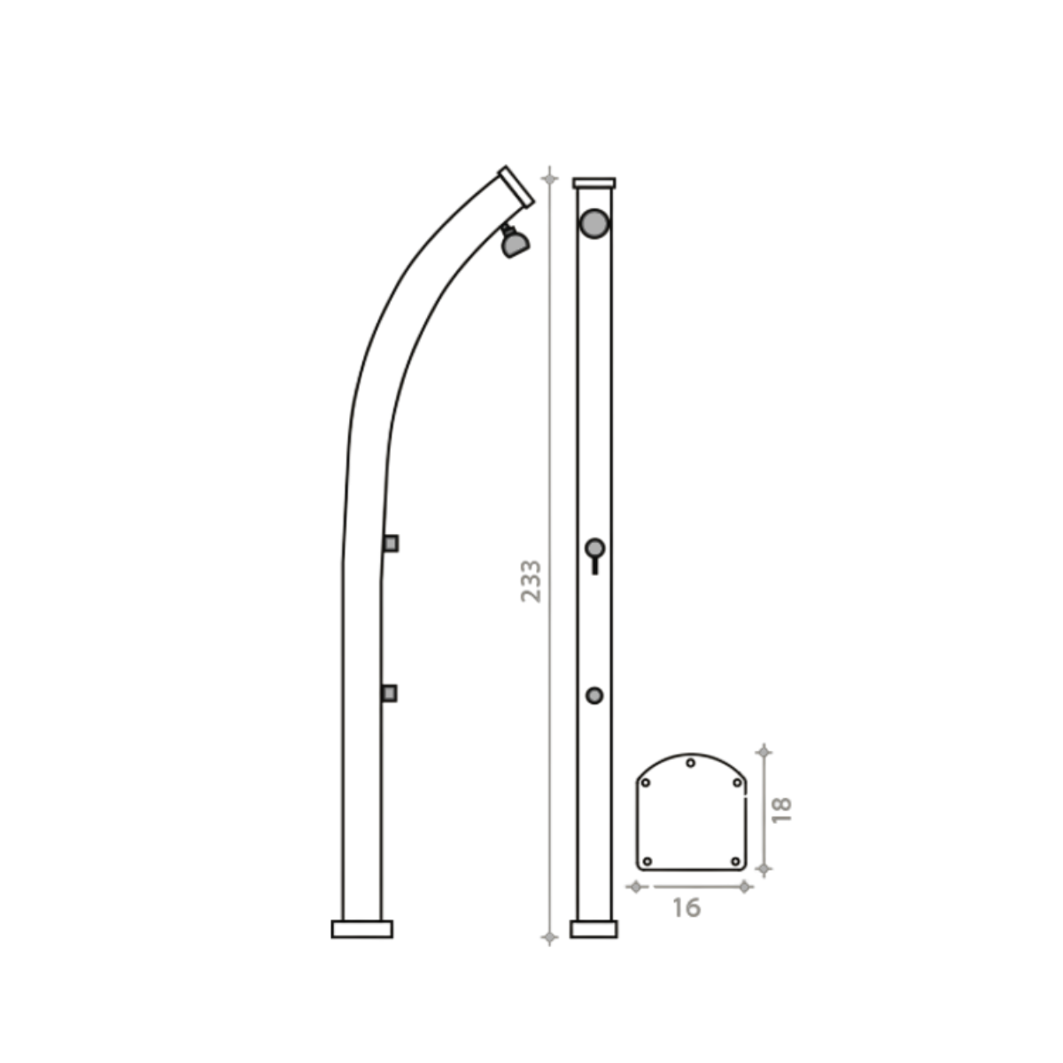 Formidra Jolly | Solardusche mit 33 Liter Tank | Edelstahlfarben | H: 233cm | mit Fußdusche