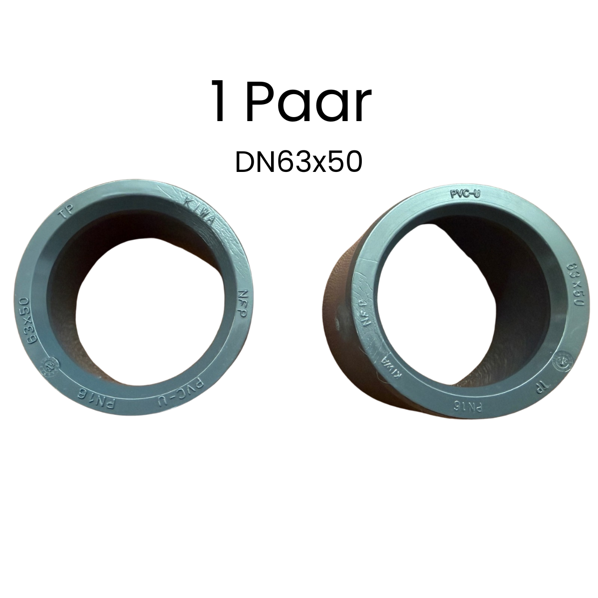 PVC Reduktion kurz | metrisch d63-50mm PVC-U | PN16 zum Kleben | 2 Stück