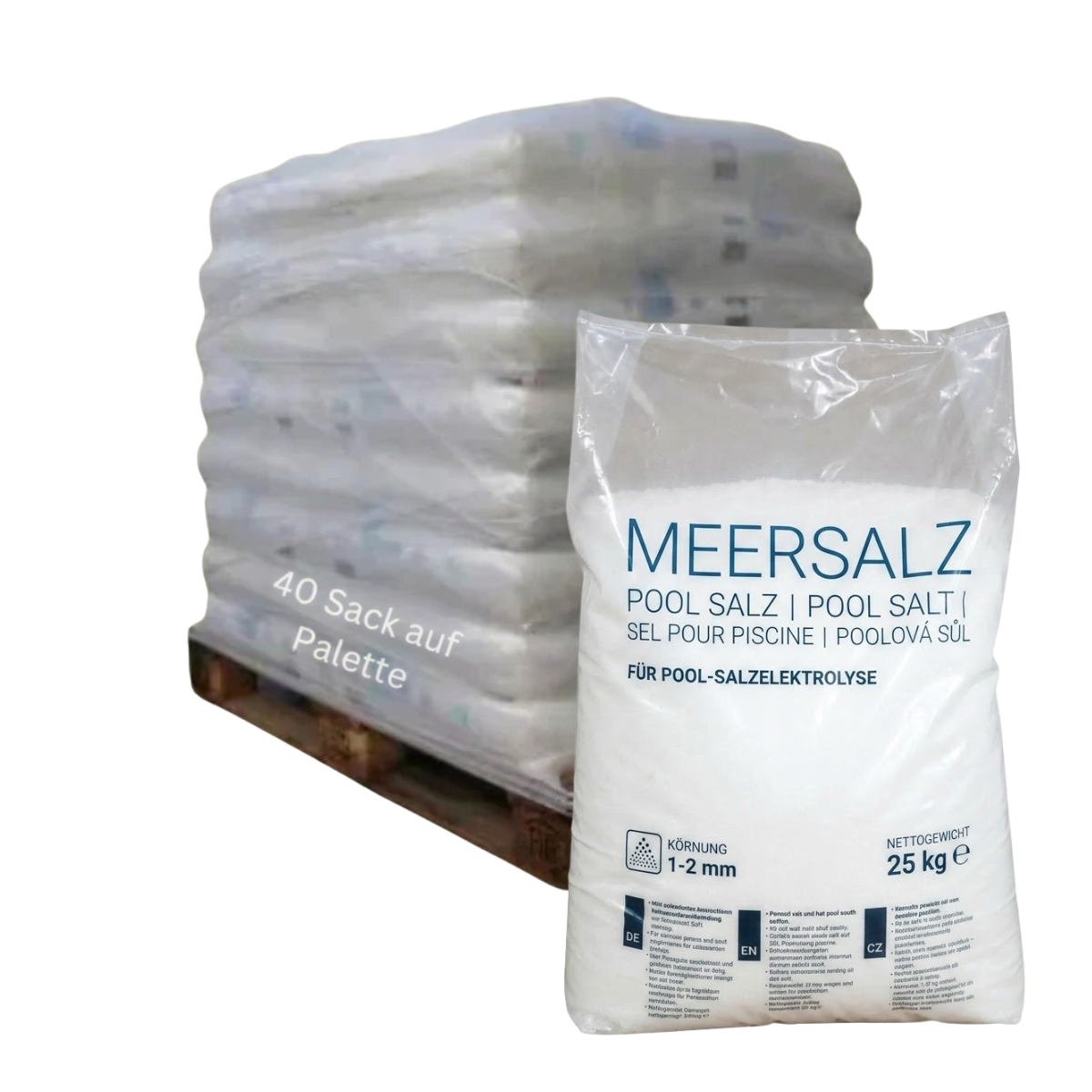 Meersalz - Poolsalz | 40 x 25kg Sack | ganze Palette | 1000kg