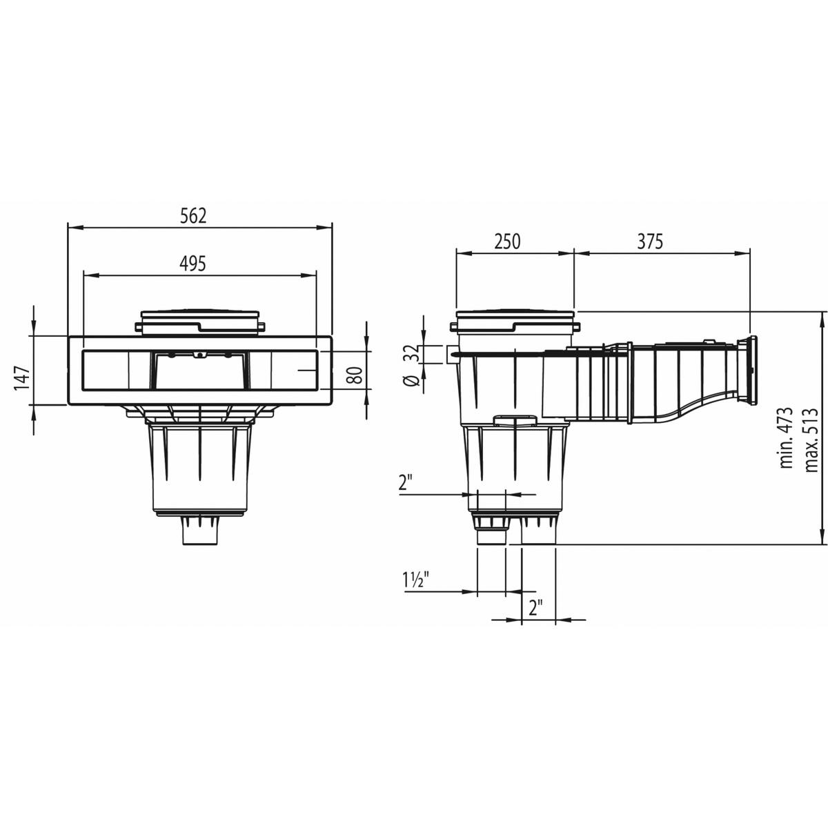 AstralPool Skimmer KS Slim 500 | komplett weiß mit Folienflansch und Blende | antrazith
