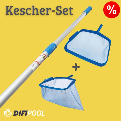 Peraqua Ocean Pool Kescher Set 3-tlg. mit Teleskopstange 2,4–4,8 m | Komplett Set