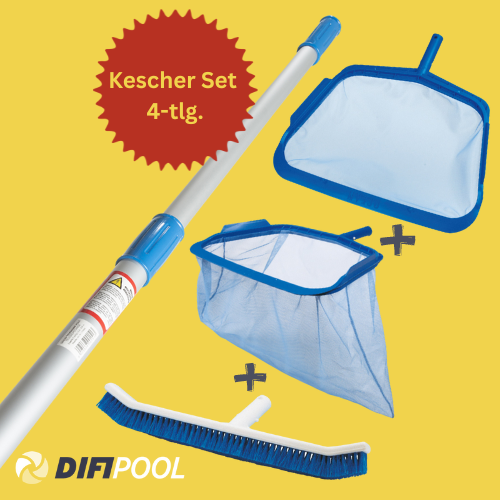Peraqua Ocean Pool Kescher Set 4-teilig mit Teleskopstange 2,4–4,8 m | Pool Kescher Set