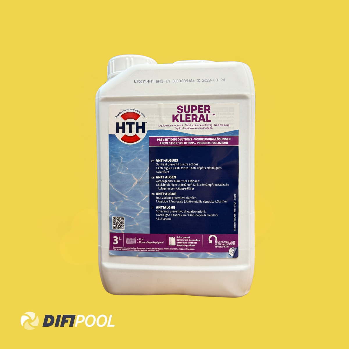 HTH Wasserklärer Super Kleral 3 L – Algizid mit 3-fach Wirkung gegen Algen, Trübungen und Biofilme