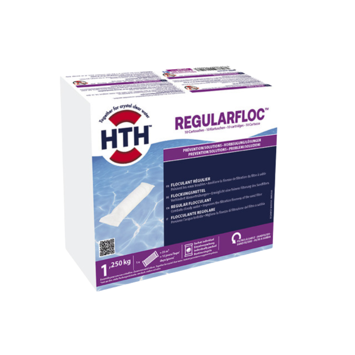 HTH Regularfloc | Flockungsmittel für Pools | 10 Kartuschen à 125g (1,25 kg)
