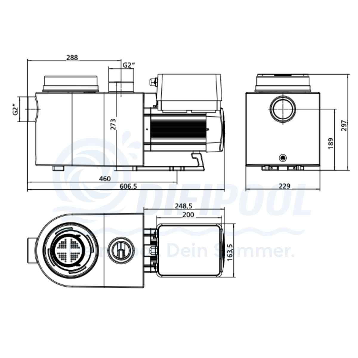 InverPro Filterpumpe IP25 | 1,05kw | 24,0m³ / h | 230V | drehzahlgeregelte Poolpumpe