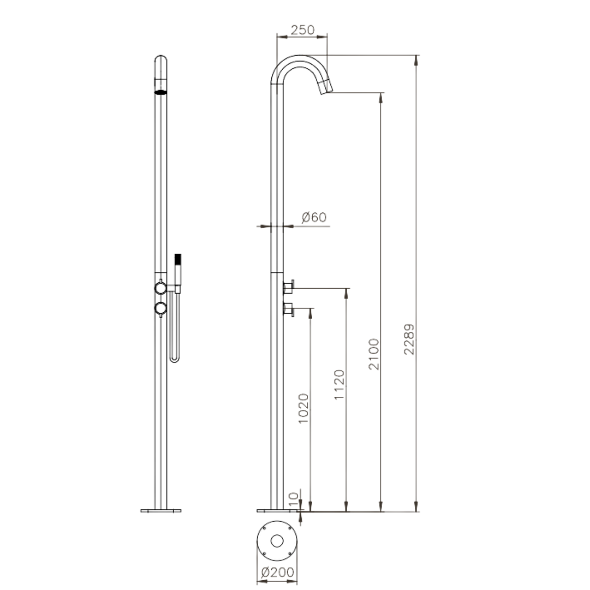 Sylt Gartendusche V4A Edelstahl - Warm/Kaltwasser inkl. Handbrause & Montagebox