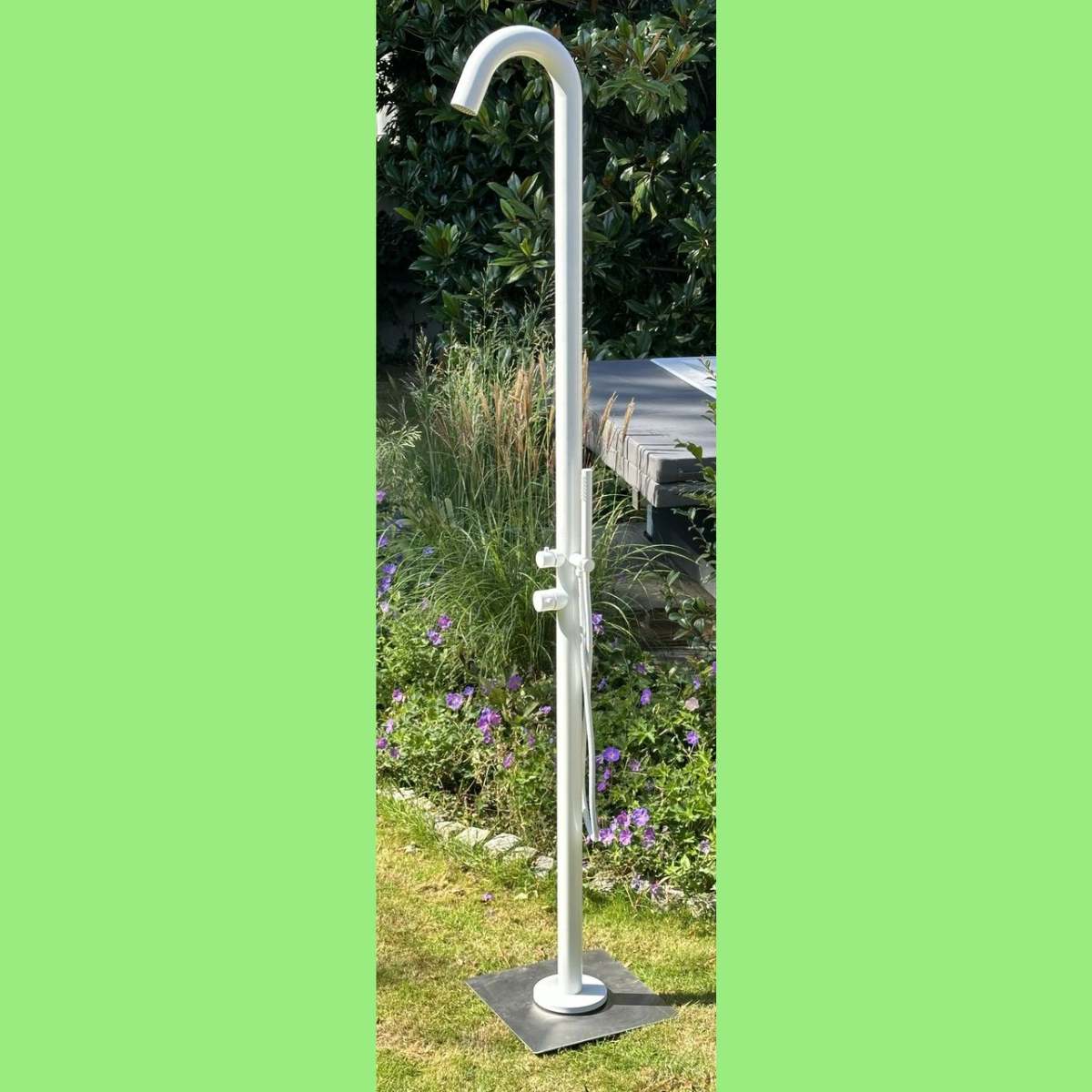 Sylt Gartendusche V4A Edelstahl - Warm/Kaltwasser inkl. Handbrause & Montagebox
