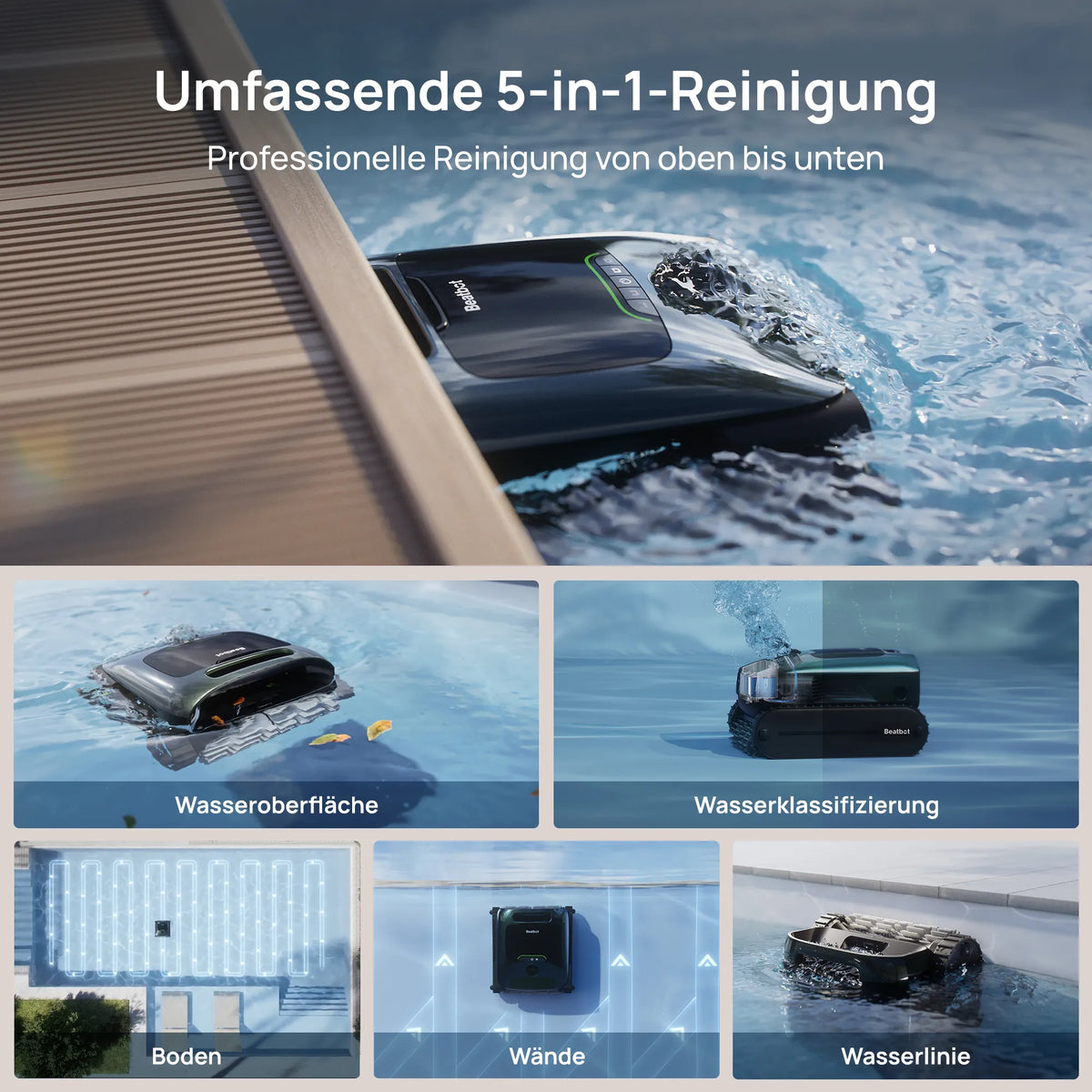 Beatbot AquaSense 2 Pro, 5-in-1 Poolreinigungsroboter | PRCFDS02-EU-G | 3 Jahre Garantie