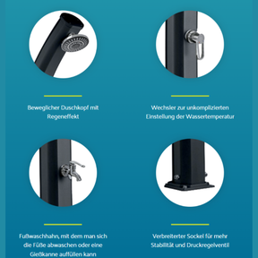 Formidra Jolly | Solardusche mit 33 Liter Tank | Anthrazit | H: 233cm | mit Fußdusche