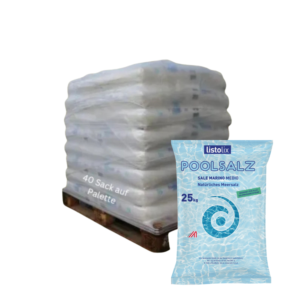 Meersalz - Poolsalz | 40 x 25kg Sack | Körnung 1-2mm | ganze Palette | 1000kg
