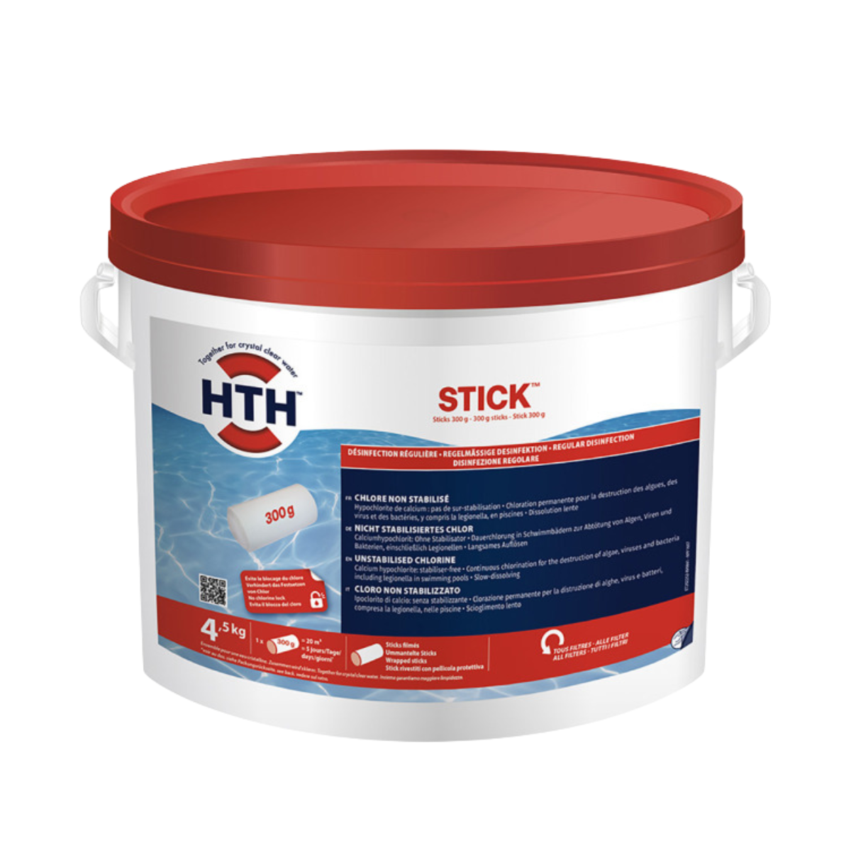 HTH Chlorstick anorganisches | Stick 300g | Aktivchlor 71% | für alle Filter geeignet | Kübel: 4,5kg