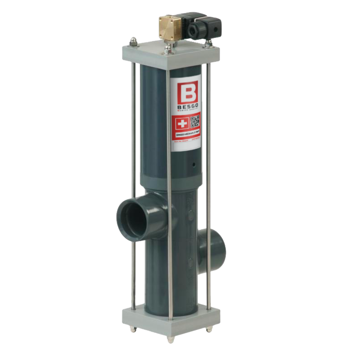 BESGO 3-Wege-Stangenventil DN50 d63 mm pneumatisch mit 230 V Magnetventil
