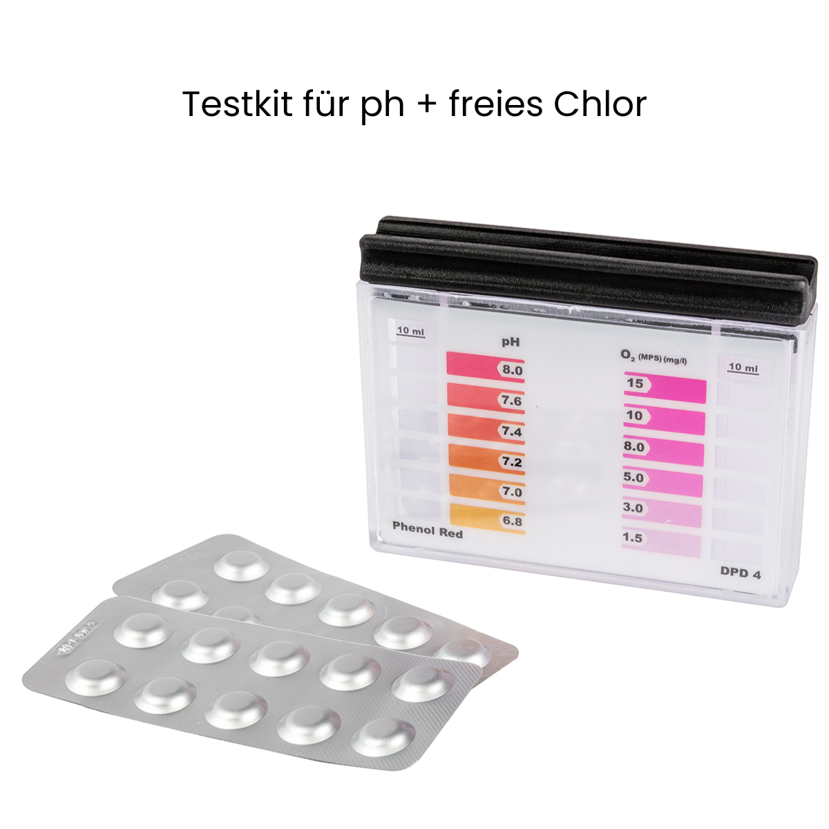 Pool-Wassertestkit für pH-Wert und freies Chlor, je 10 Tabletten